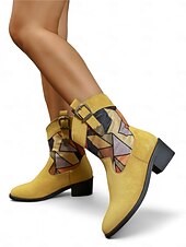 זול מגפיים קאובוי ומערב-מגפי בוקרים מזמש לנשים עם אבזם בהדפס נמר ועקבים נמוכים, נעליים אופנתיות אורבניות