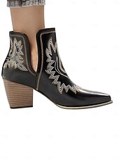 levne Cowboy &amp; Western Boots-Dámské kovbojské kotníkové boty v západním stylu s vyšívanými detaily, módní boty na blokovém podpatku pro běžné nošení ve městě