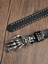 abordables Accessoires d&#039;Halloween-Ceinture gothique squelette pour femme, style punk rock, en similicuir clouté, avec boucle tête de mort, idéale pour les soirées costumées, les cosplay et les boîtes de nuit.