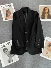 billiga Blazers och kostymer-Dam Kavaj Bekväm Andningsfunktion Ficka Ledigt Slät Kontor Gata Ledigt Dagliga kläder Enkelknäppt Normal Nedvikt Normal Långärmad Ytterkläder Svart Rodnande Rosa Kaki Sommar Vår