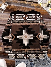 levne Boho tričko-Dámské Tričko Grafika Etno Peří Vinobraní stylové Klasické Dlouhý rukáv Do V Běžné topy Denní Tisk Hnědá Jaro Podzim Zima