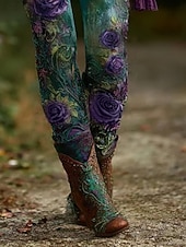  نسائي سراويل طماق بنطال ضيق مريح أناقة الشارع كاجوال مكتمل الطول خصر عالي ورد مرونة الخصر طباعة التنفس إمكانية مريح قابل للبسط عطلة شارع مناسب للبس اليومي أزرق أخضر داكن زهري أحمر الصيف الربيع الخريف