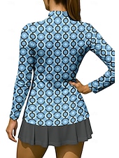 abordables Chemise pour femmes-Femmes Géométrique Pois Chemise T-shirt de sport T-shirt POLO Chemise de tennis manche longue Fermeture éclair Floral UPF50+ Résistant aux UV Haute élasticité Évacuation de l'Humidité Respirant