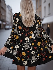 ieftine Îmbrăcăminte de Halloween-Pentru femei Palton Ușor Comfortabil Imprimeu Epocă Artistic Casual Halloween Dovleac Casual Lung Fără Guler Potrivire Largă Manșon Lung Îmbrăcăminte exterioară Negru Roz Îmbujorat Bleumarin
