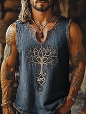 tanie Tank topy sportowe-Męskie Bezrękawnik Kamizelka Top Podkoszulki Koszulki z grafiką Bez rękawów W serek Lato Drzewa Zabytkowe Designerskie Podstawowy Nadruk Urlop Ulica Wyjściowe Niebieski Zielony Khaki Top Tee dla