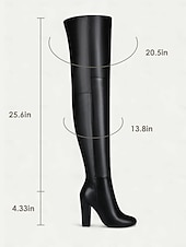 cheap Fashion Boots-Women's Black Faux Leather Over-the-Knee Boots - High Block Heel, Side Zipper, Chic Street Style Winter Footwear for Daily, Nights Out and Fashion Events
