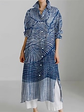 tanie Sukienki koszulowe-Damskie Długa sukienka sukienka maxi Sukienka koszulowa Codzienne sukienki Sukienka z nadrukiem Moda Nowoczesny Codzienny Weekend Regularny Geometryczny Kwiat Długi rękaw Kołnierzyk koszuli Żółty