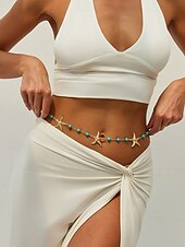 economico Cintura da donna-Cintura da donna con catena in vita e perline turchesi a forma di stella marina - gioielli da spiaggia in lega bohémien per outfit estivi e look da vacanza