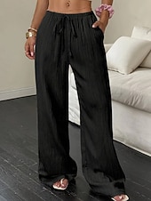 billiga breda ben och hög midja-Dam Brett skaft Byxor Palazzo byxor Mode Streetwear Fullängd Hög midja Slät Elastisk midja Mateial som andas Bekväm Gata Dagliga kläder Utekväll Svart Vit Rodnande Rosa Kaki Sommar Vår Normal