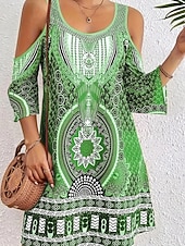 abordables Robes Bohémiennes-Femmes Robe Midi Robe bohème Classique Moderne Vacances Fête Sortir Coupe régulière Fleur Sans manches Col ras du cou Bleu Violet Marron Vert Automne
