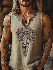 tanie Tank topy sportowe-Męskie Bezrękawnik Kamizelka Top Podkoszulki Koszulki z grafiką Bez rękawów W serek Lato Drzewa Zabytkowe Designerskie Podstawowy Nadruk Urlop Ulica Wyjściowe Niebieski Zielony Khaki Top Tee dla