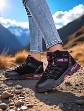 preiswerte Damen-Sneaker-Wasserdichte Wanderstiefel für Damen – violette High-Top-Outdoor-Trailschuhe mit Knöchelstütze für Trekking, Camping und Bergabenteuer