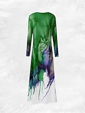preiswerte Boho Kleid-Damen Maxikleid Shiftkleid A Linie Kleid Party Lässig Boho Täglich Date Ausgehen Normale Passform Ombre Grafik Batik Langarm Rundhalsausschnitt Rote Blau Orange Grün Frühling Herbst Winter