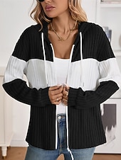 billiga Texturerade Huvtröjor &amp; Sweatshirts-Dam Vinterkappa Bekväm Andningsfunktion Dragkedja Stickad Mode Dagligen Färgblock Utomhus Ledigt Dagligen Dragkedja Normal Huva Normal Långärmad Ytterkläder Svart Rodnande Rosa Grön Vår Höst