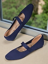 billiga Platta damskor-Beige stickade Mary Jane-skor med pärlrem för kvinnor - lätta, andningsbara vardagsskor för vardagsbruk, resor och kontorskläder