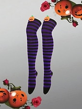 tanie Akcesoria Halloween-Damskie skarpetki za kolano na Halloween - bawełniane, długie pończochy w paski z uroczym wzorem dyni, zabawne i wygodne, nowatorskie pończochy na imprezy kostiumowe, cosplay i wydarzenia świąteczne