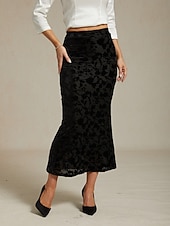 abordables Jupes-Femmes Jupe Trompette / Sirène Élégant ancien Maxi Taille haute Jupes Élastique Noir Printemps Velours