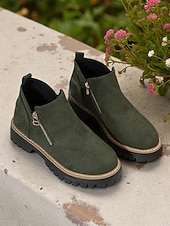 abordables Bottines-Bottines grises en similicuir pour femme – fermeture zippée latérale, semelle crantée antidérapante, style streetwear automne-hiver élégant