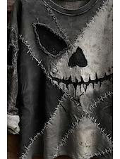 cheap Halloween T Shirt-Halloween Women&#039;s T shirt Long Sleeve Graphic Skull Vintage Fashion Stylish Long Sleeve Crew Neck Regular Tops Daily Weekend Print Dark Gray  Spring Fall Prefall