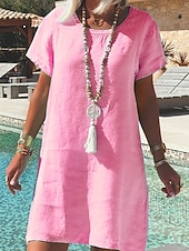 abordables Vestido blanco-Mujer Mini vestido Vestido informal Vestido de cambio Clásico Moderno Exterior Vacaciones Festivos Ajuste regular Plano Manga Corta Cuello Barco Blanco Amarillo Rosa Morado Otoño