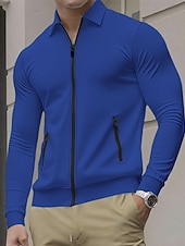 baratos Jaquetas Casuais-Homens jaqueta leve Jaqueta Waffle Jaqueta casual Férias Diário Respirável Bolsos Primavera Outono Tecido Moda Clássico Lapela Padrão Preto Branco Azul Royal cáqui Cinzento Casaco