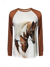 economico Animali Tops-Per donna Pullover Grafico Animale Casual Manica Lunga Girocollo Top Regolari Casuale Marrone Primavera Autunno Inverno