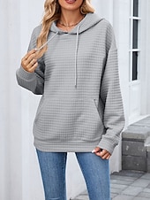 preiswerte Einfache Blusen-Damen Textur Bluse Kapuzenpullover Tasche Einfach Streetwear Lässig Langarm Mit Kapuze Normale Oberteile Straße Ferien Ausgehen Schwarz Rosa Braun Khaki Grau Herbst