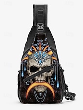 tanie Torby-Męska torba typu crossbody z motywem czaszki na Halloween od Sarah Richter – inspirowana stylem vintage czaszka z pomarańczowymi akcentami, wyjątkowa sztuka na imprezy halloweenowe, festiwale i codzienne stylizacje