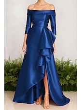 economico Abiti da sera a vita impero-Linea ad A Abito da Sera Elegante Vestito Formale Matrimonio Strascico a Terra Senza Maniche Senza Spalle Nylon con Pieghe Volant 2025