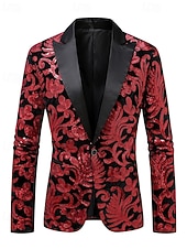 economico Blazer Classici da Uomo-Per uomo Blazer Cocktail party Ricevimento di matrimonio Moda Casual Primavera Autunno Poliestere Floreale Tasca Bottoni Confortevole Monopetto Giacca Rosso