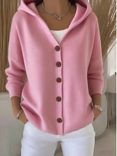 cheap Plain Cardigan-Women&#039;s Sweater Cardigan Elegant Fashion Streetwear Pure Color Hooded Knitted Long Sleeve Regular Tops Knit Outdoor Daily Weekend Black White Fall Winter