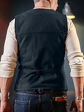 ieftine Vesta bărbați-Bărbați Γιλέκο Gilet În aer liber Zilnic Modă Casual Primăvară Toamnă Buzunar Nasturi Poliester Comfortabil Simplu Un singur rând, un nasture În V Fit regulat Bleumarin Gri Vestă