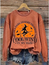 abordables Sweatshirt et Hoodie d&#039;Halloween-Pull Sweat à Capuche Femme Halloween Graphique Sorcière Crâne Mode Décontracté Manches Longues Col Rond Tops Classiques Quotidiens Casual Imprimé Noir Violet Orange Vert Gris Automne Hiver