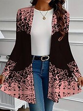 abordables Manteaux 3D-Femmes Manteau d&#039;Hiver Trench Léger Confortable Imprimé Front ouvert ancien Mode Occasionnel Fleuri Vacances Occasionnel Long Sans Col Coupe régulière manche longue Vêtements d&#039;extérieur Blanche Rose