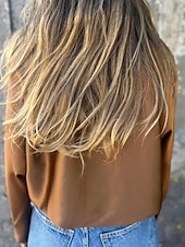 preiswerte Damen Einfache Oberteile-Damen Hemd Bluse Einfach Modern Lässig Langarm V Ausschnitt Normale Oberteile Täglich Ausgehen Schwarz Champagner Braun Aprikose Grau Herbst