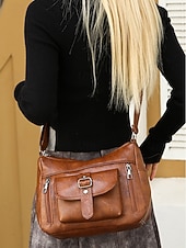 abordables Sacs à bandoulière-Sac à bandoulière en similicuir pour femme – Sac à main vintage multi-poches pour le travail, les voyages et le quotidien