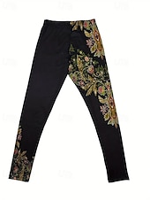 olcso -Női Nadrágok Leggingek Kényelmes leggings Utcai sikk Alkalmi Teljes hossz Magas derék Virágos Rugalmas derék Nyomtatott Lélegzési képesség Kényelmes Nyúlós Vakáció Utca Hétköznapi viselet Fekete