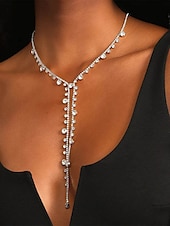 economico Collana da donna-collana girocollo a forma di Y con strass da donna: gioielli scintillanti in cristallo per abiti con scollo a V profondo e occasioni di festa