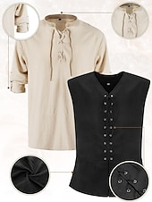 זול תלבושות-רטרו\וינטאג' ימי הביניים רנסנס מִכְנָסַיִים תלבושות חגורת מותניים פיראט ויקינג תחפושות בגדי ריקוד גברים ויקינג האלווין (ליל כל הקדושים) קרנבל נשף מסכות הצגה נשף מסכות LARP מבוגרים חולצה מכנסיים חגורה