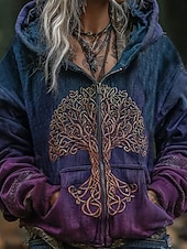 abordables Tops Boho-Sudadera con capucha boho vintage de impresión 3D para mujer sudadera con parches florales cierre de cremallera gráfica tribal moda casual de manga larga con capucha tops regulares uso diario bolsa