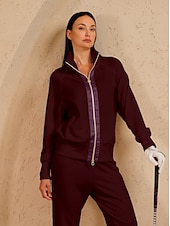 cheap Sweatshirt &amp; Outerwear-Women&#039;s Golf Jacket Dark Grey Black White Long Sleeve Top Ladies Golf Attire Clothes Outfits Wear Apparel