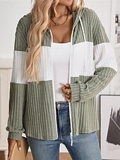 billiga Texturerade Huvtröjor &amp; Sweatshirts-Dam Vinterkappa Bekväm Andningsfunktion Dragkedja Stickad Mode Dagligen Färgblock Utomhus Ledigt Dagligen Dragkedja Normal Huva Normal Långärmad Ytterkläder Svart Rodnande Rosa Grön Vår Höst