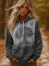baratos Arte &amp; Design Tops-Mulheres Pulôver Moletom Com Capuz Gráfico Bloco de cor Casual Manga Longa Com Capuz Tops regulares Traje de festa para noite Rua Dia a Dia Azul Roxo Verde Cinzento Primavera Outono Inverno