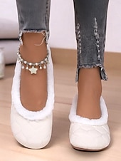 economico Ballerine da donna-scarpe basse da donna trapuntate color talpa con fodera in pelliccia sintetica: scarpe invernali calde e comode da infilare per outfit casual quotidiani