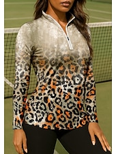billiga Kvinnors skjorta-Dam Leopard Lutning Skjorta Sporttröja Vandringspolotröja Tennisskjorta Långärmad Dragkedja Blommig UPF50+ UV-resistent Hög Elasisitet Fuktabsorberande Andningsfunktion Tennis Golf Pickleball Hög