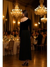 ieftine Rochii Cocktail-Rochii de cocktail elegante, cu imprimeu A, lungime tip A, rochie de mireasă, lungime tip ceai, mânecă lungă, pe un umăr, din catifea elastică cu pliuri, 2025