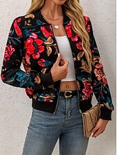 levne letecká bunda-Dámské Neformální bunda Zahřívací Rychleschnoucí Zip Kapsy Elegantní Módní Denní Jednoduchý Květinový Dovolená Ležérní Denní Běžné / Denní Krátké baseballový obojek Běžný Dlouhý rukáv Svrchní oděvy