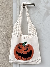 levne Tašky-Dámská pletená taška s motivem dýně na Halloween, černá kabelka přes rameno, ležérní nákupní taška na koledování na festivaly, večírky a každodenní nošení