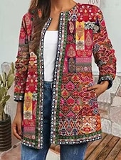 ieftine jachete casual-Geacă casual pentru femei, de zi cu zi, cu buzunar, cu imprimeu floral, călduroasă, la modă, croială regulată, îmbrăcăminte exterioară, mânecă lungă, primăvară, gri, verde