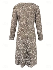 abordables Robes fleuries décontractées-Femmes Robe maxi Robe ajustée et évasée Vacances Occasionnel Boho Soirée Quotidien Sortir Coupe régulière Fleuri Graphique À pois manche longue Col ras du cou Noir Marron clair Bleu Violet Automne